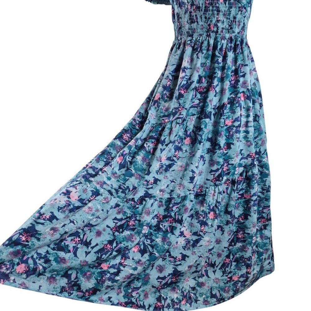 Bailey Blue Floral Tiered Maxi Dress S Puff Sleeve Sweetheart Smocked Prairie - Picture 7 of 11